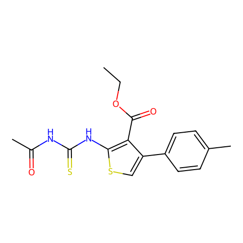Ethyl 2-(acetylthiocarbamoylamino)-4-(4-methylphenyl)thiophene-3-carboxylate structure