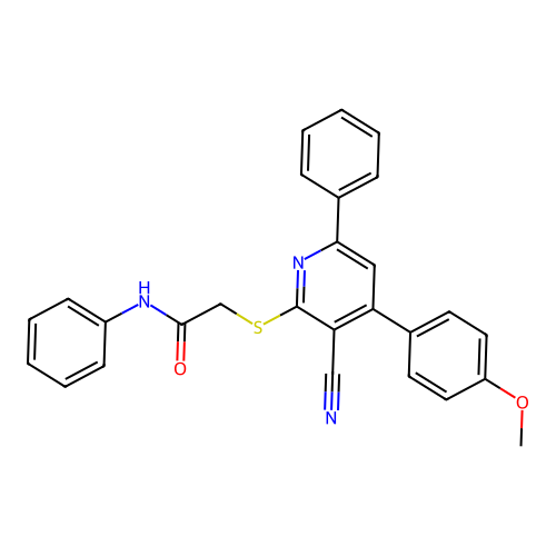 2-{[3-cyano-4-(4-methoxyphenyl)-6-phenylpyridin-2-yl]sulfanyl}-N-phenylacetamide structure