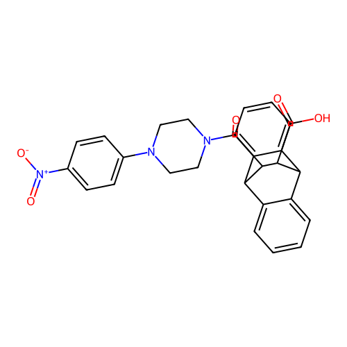 12-(4-(4-nitrophenyl)piperazine-1-carbonyl)-9,10-dihydro-9,10-ethanoanthracene-11-carboxylic acid structure