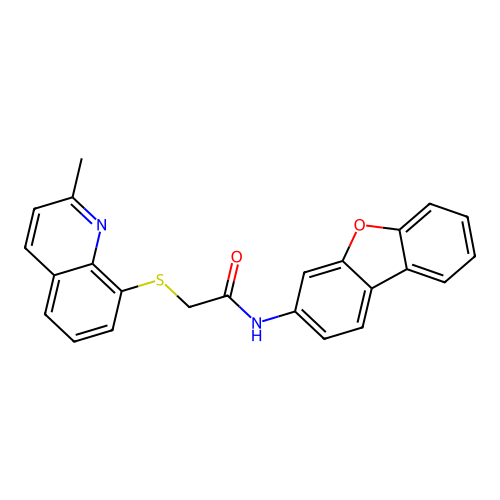 N-(dibenzo[b,d]furan-3-yl)-2-((2-methylquinolin-8-yl)thio)acetamide structure