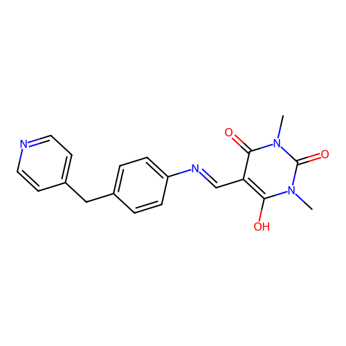1,3-dimethyl-5-[[4-(pyridin-4-ylmethyl)anilino]methylidene]-1,3-diazinane-2,4,6-trione structure