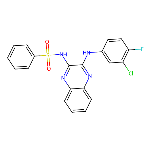 N-(3-((3-chloro-4-fluorophenyl)amino)quinoxalin-2-yl)benzenesulfonamide structure