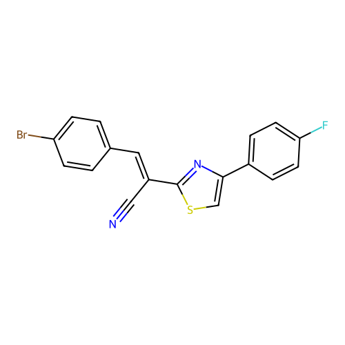 (2E)-3-(4-bromophenyl)-2-[4-(4-fluorophenyl)-1,3-thiazol-2-yl]prop-2-enenitrile structure
