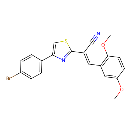 (E)-2-(4-(4-bromophenyl)thiazol-2-yl)-3-(2,5-dimethoxyphenyl)acrylonitrile structure