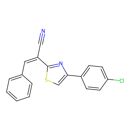 (Z)-2-(4-(4-chlorophenyl)thiazol-2-yl)-3-phenylacrylonitrile structure