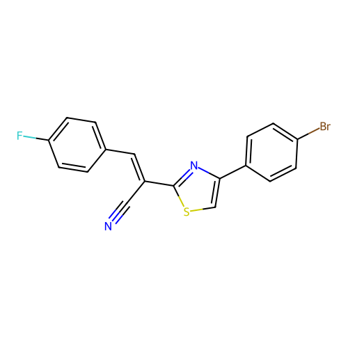 (E)-2-(4-(4-bromophenyl)thiazol-2-yl)-3-(4-fluorophenyl)acrylonitrile structure