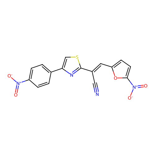 (E)-3-(5-nitrofuran-2-yl)-2-(4-(4-nitrophenyl)thiazol-2-yl)acrylonitrile structure