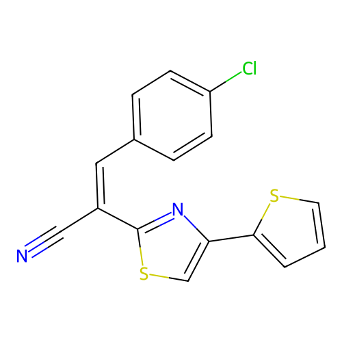 (Z)-3-(4-chlorophenyl)-2-(4-(thiophen-2-yl)thiazol-2-yl)acrylonitrile structure