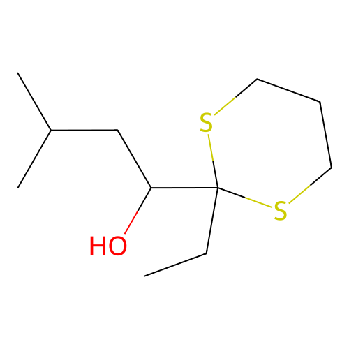 1-(2-Ethyl-[1,3]dithian-2-yl)-3-methyl-butan-1-ol structure