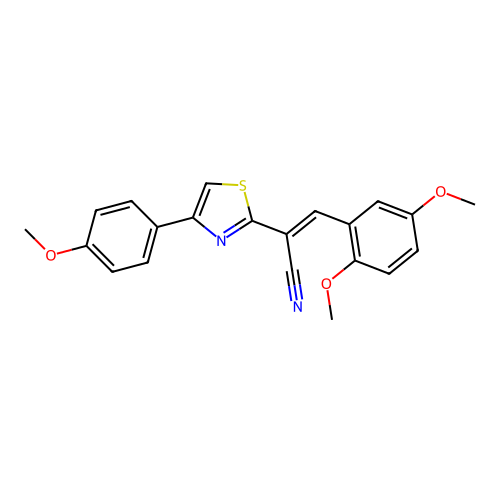 (E)-3-(2,5-dimethoxyphenyl)-2-(4-(4-methoxyphenyl)thiazol-2-yl)acrylonitrile structure