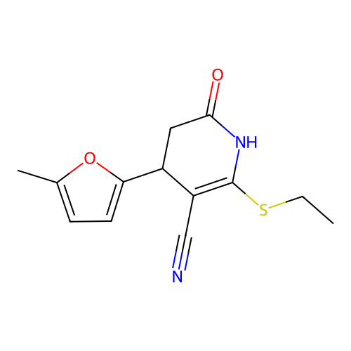 2-(ethylsulfanyl)-4-(5-methyl-2-furyl)-6-oxo-1,4,5,6-tetrahydro-3-pyridinecarbonitrile structure
