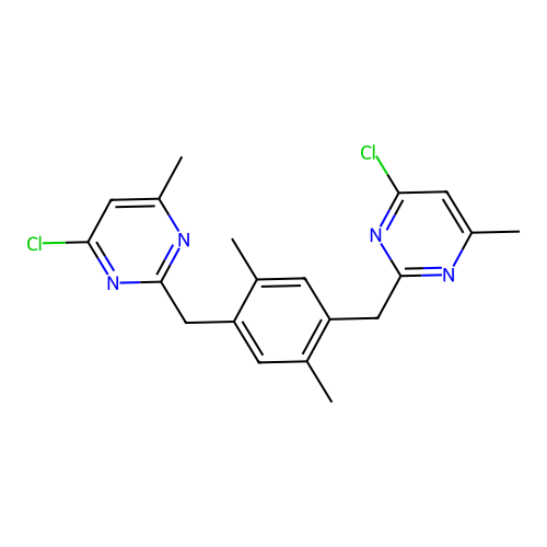 2,2'-((2,5-dimethyl-1,4-phenylene)bis(methylene))bis(4-chloro-6-methylpyrimidine) structure