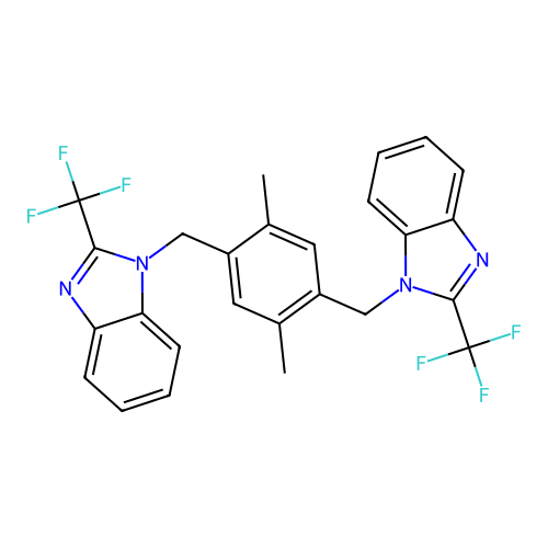 1,1'-[(2,5-dimethylbenzene-1,4-diyl)dimethanediyl]bis[2-(trifluoromethyl)-1H-benzimidazole] structure