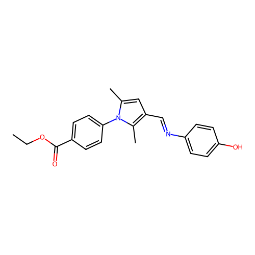 ethyl 4-[3-[(4-hydroxyphenyl)iminomethyl]-2,5-dimethylpyrrol-1-yl]benzoate structure