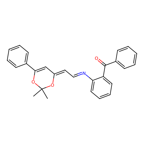 (2-((E)-((Z)-2-(2,2-dimethyl-6-phenyl-4H-1,3-dioxin-4-ylidene)ethylidene)amino)phenyl)(phenyl)methanone structure