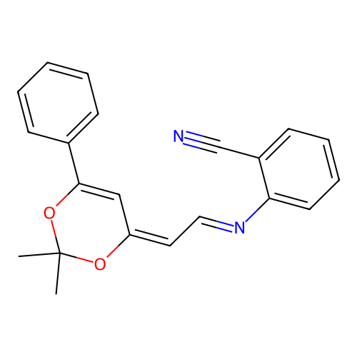 2-[[(2E)-2-(2,2-dimethyl-6-phenyl-1,3-dioxin-4-ylidene)ethylidene]amino]benzonitrile structure