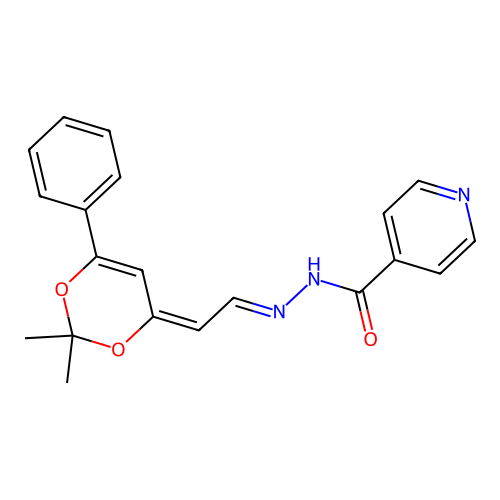 N-[(E)-[(2E)-2-(2,2-dimethyl-6-phenyl-1,3-dioxin-4-ylidene)ethylidene]amino]pyridine-4-carboxamide structure