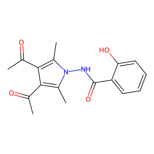 N-(3,4-diacetyl-2,5-dimethyl-1H-pyrrol-1-yl)-2-hydroxybenzamide structure