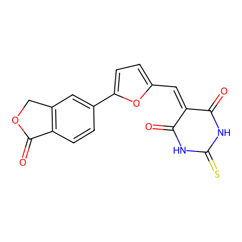(5Z)-6-hydroxy-5-{[5-(1-oxo-1,3-dihydro-2-benzofuran-5-yl)furan-2-yl]methylidene}-2-sulfanylpyrimidin-4(5H)-one structure