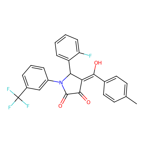 (4E)-5-(2-fluorophenyl)-4-[hydroxy-(4-methylphenyl)methylidene]-1-[3-(trifluoromethyl)phenyl]pyrrolidine-2,3-dione structure