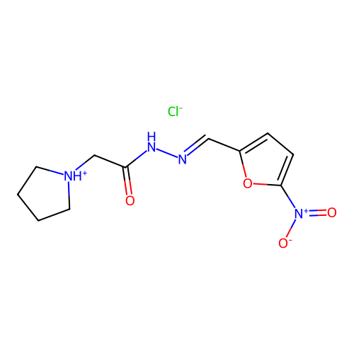 2-Furaldehyde, 5-nitro-, (1-pyrrolidinylacetyl)hydrazone, hydrochloride structure