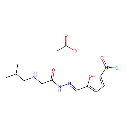 2-Furaldehyde, 5-nitro-, (isobutylaminoacetyl)hydrazone, acetate structure