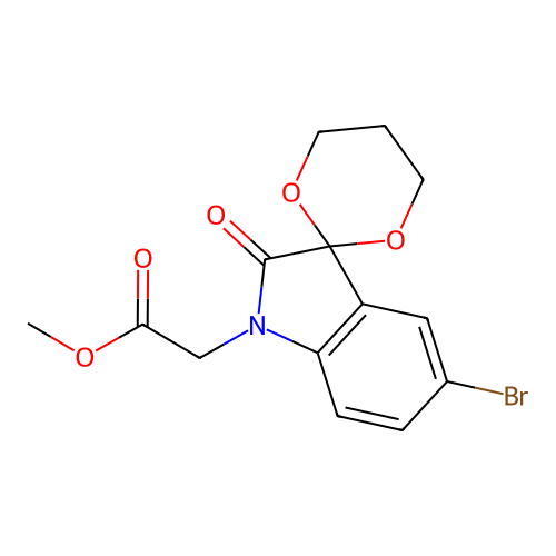 Methyl 2-(11-bromo-8-oxospiro[1,3-dioxane-2,3'-indoline]-7-yl)acetate structure