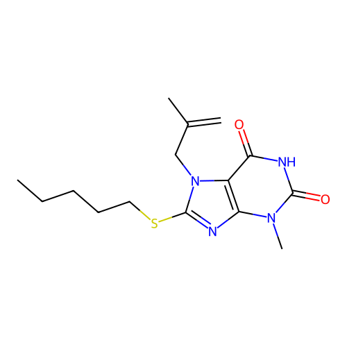 3-methyl-7-(2-methylallyl)-8-(pentylthio)-1H-purine-2,6(3H,7H)-dione structure