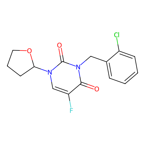 3-(2-chlorobenzyl)-5-fluoro-1-(tetrahydrofuran-2-yl)pyrimidine-2,4(1H,3H)-dione structure