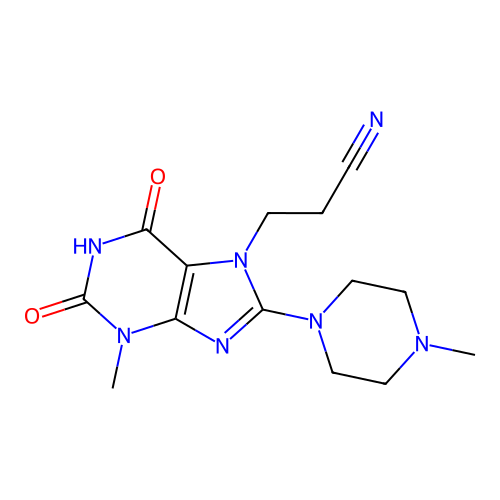 3-[3-Methyl-8-(4-methylpiperazin-1-yl)-2,6-dioxopurin-7-yl]propanenitrile structure