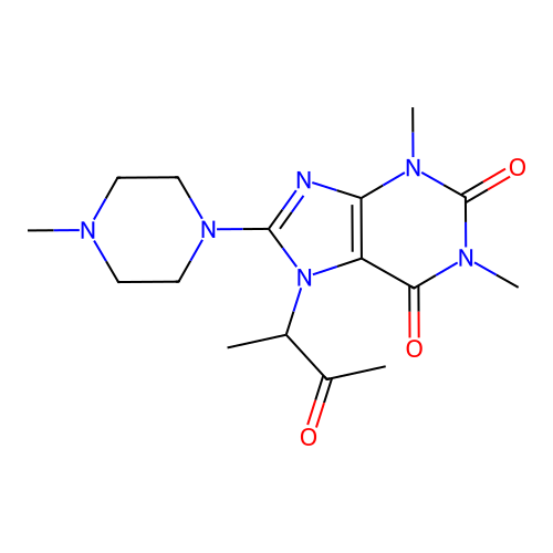 1,3-dimethyl-8-(4-methylpiperazin-1-yl)-7-(3-oxobutan-2-yl)purine-2,6-dione structure