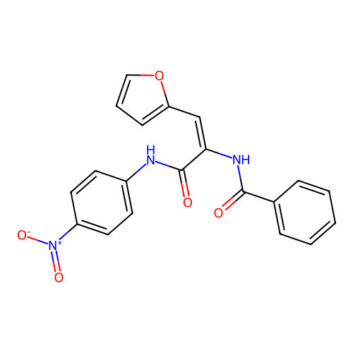 N-(1-(Furan-2-yl)-3-((4-nitrophenyl)amino)-3-oxoprop-1-en-2-yl)benzamide structure