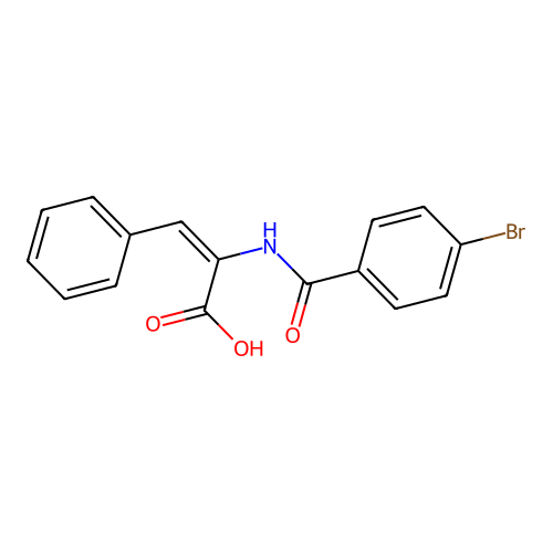 (2E)-2-[(4-bromophenyl)carbonylamino]-3-phenylprop-2-enoic acid structure