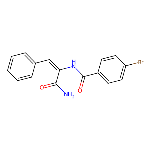 N-[(1E)-3-amino-3-oxo-1-phenylprop-1-en-2-yl]-4-bromobenzamide structure