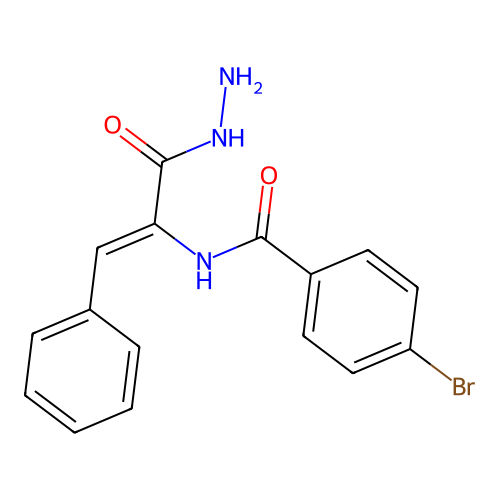 4-bromo-N-(3-hydrazinyl-3-oxo-1-phenylprop-1-en-2-yl)benzamide structure