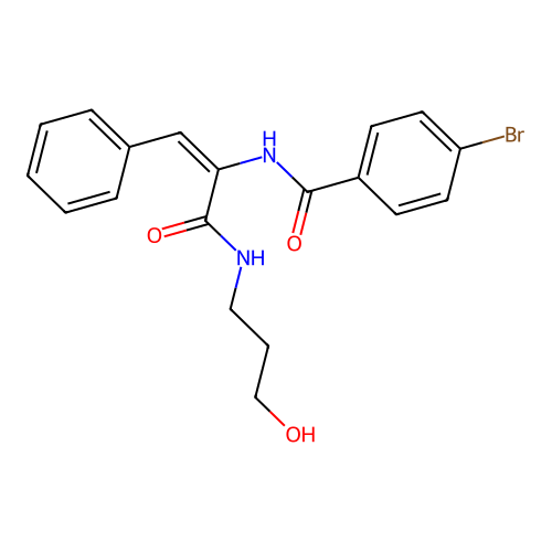 (E)-4-bromo-N-(3-((3-hydroxypropyl)amino)-3-oxo-1-phenylprop-1-en-2-yl)benzamide structure