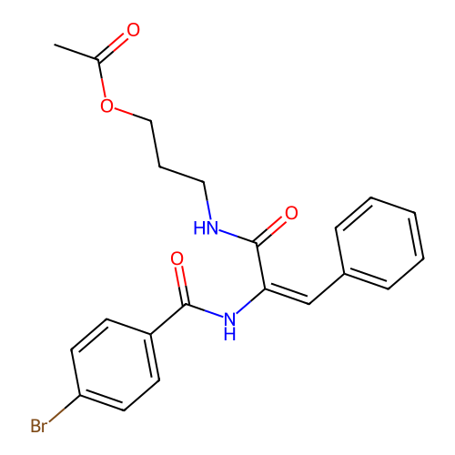 (E)-3-(2-(4-bromobenzamido)-3-phenylacrylamido)propyl acetate structure