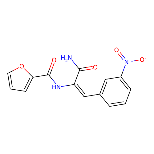 N-[(1E)-3-amino-1-(3-nitrophenyl)-3-oxoprop-1-en-2-yl]furan-2-carboxamide structure