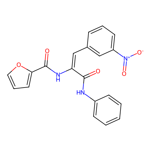 (E)-N-(1-(3-nitrophenyl)-3-oxo-3-(phenylamino)prop-1-en-2-yl)furan-2-carboxamide structure