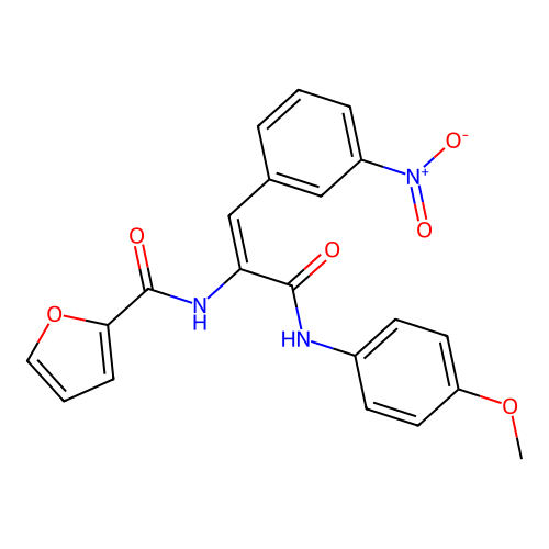 N-[(E)-3-(4-methoxyanilino)-1-(3-nitrophenyl)-3-oxoprop-1-en-2-yl]furan-2-carboxamide structure