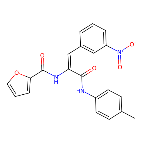 (E)-N-(1-(3-nitrophenyl)-3-oxo-3-(p-tolylamino)prop-1-en-2-yl)furan-2-carboxamide structure