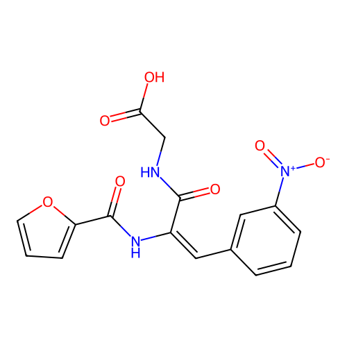 N-[(2E)-2-[(furan-2-ylcarbonyl)amino]-3-(3-nitrophenyl)prop-2-enoyl]glycine structure