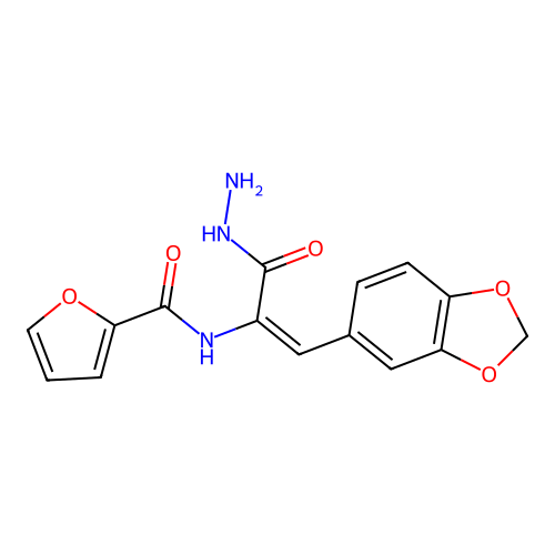 N-[(1E)-1-(1,3-benzodioxol-5-yl)-3-hydrazinyl-3-oxoprop-1-en-2-yl]furan-2-carboxamide structure