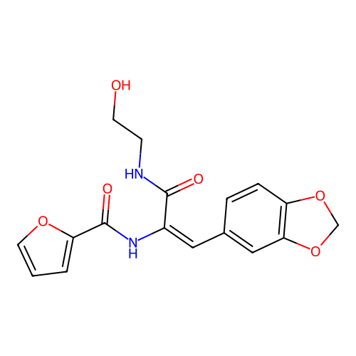 N-(2-(1,3-benzodioxol-5-yl)-1-{[(2-hydroxyethyl)amino]carbonyl}vinyl)-2-furamide structure