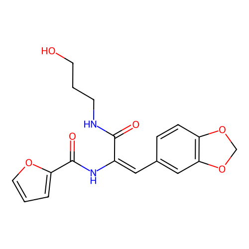 N-(2-(1,3-benzodioxol-5-yl)-1-{[(3-hydroxypropyl)amino]carbonyl}vinyl)-2-furamide structure