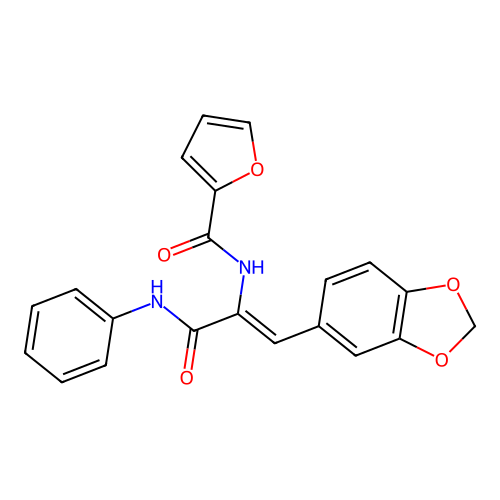 N-(1-(benzo[d][1,3]dioxol-5-yl)-3-oxo-3-(phenylamino)prop-1-en-2-yl)furan-2-carboxamide structure