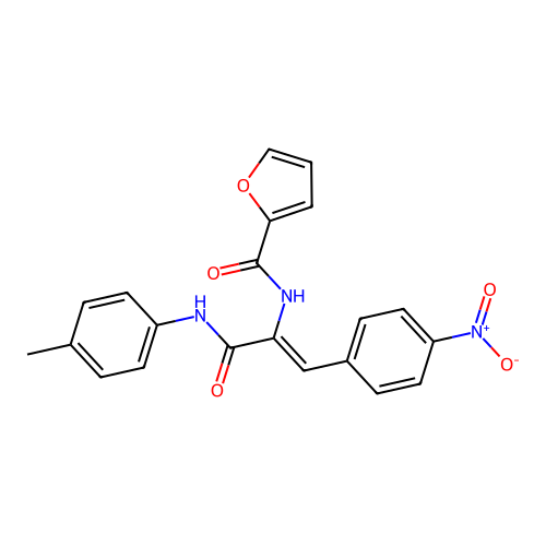 N-(1-(4-nitrophenyl)-3-oxo-3-(p-tolylamino)prop-1-en-2-yl)furan-2-carboxamide structure