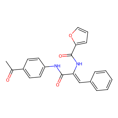 N-(3-((4-acetylphenyl)amino)-3-oxo-1-phenylprop-1-en-2-yl)furan-2-carboxamide structure