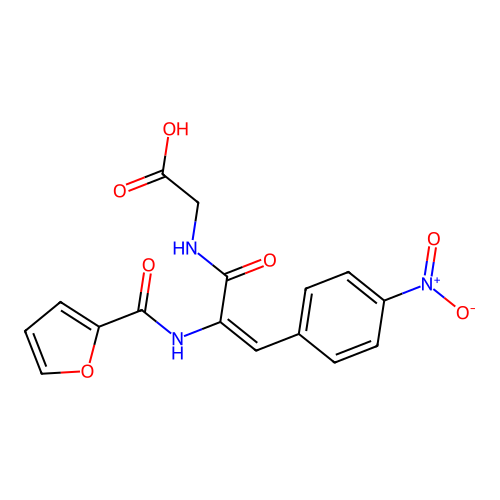 N-[(2E)-2-[(furan-2-ylcarbonyl)amino]-3-(4-nitrophenyl)prop-2-enoyl]glycine structure