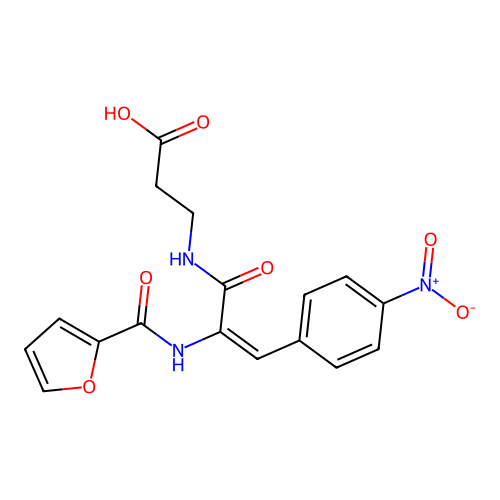 N-[2-(2-furoylamino)-3-(4-nitrophenyl)acryloyl]-beta-alanine structure